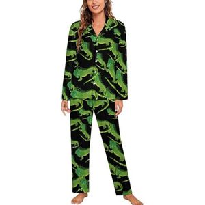 Groene leguaan pyjama met lange mouwen voor vrouwen, klassieke nachtkleding, nachtkleding, zachte pyjama's, loungesets