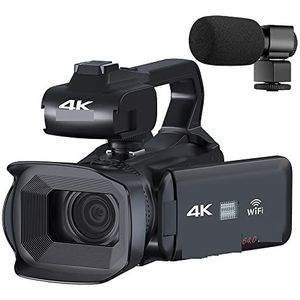 Videocamera, Draaien Touch Screen Vlog Camcorder 4K UHD Video Camera for Livestreaming Webcam 64MP Autofocus Digitale camera's(64G SD Card,With Microphone)