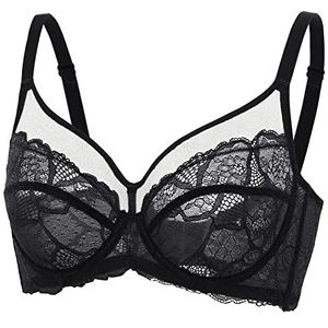 DOBREVA Dames Kant Minimizer BH met beugel Grote Borsten Sexy Volledige cups Ongevoerd zwart 70B