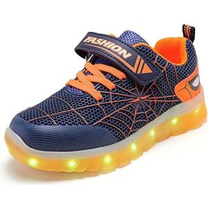 LED Kids Shoes, waterdicht lederen oppervlak USB opladen Zeven kleuren knipperen licht opo Kids Shoes, kinderen licht opo sneakers Boy Girl Shoes (Color : blauw, Size : 27 EU)