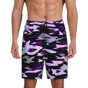 Heren Amerikaanse camouflage paarse print lounge shorts pyjama bodems nachtkleding shorts kerst shorts losse sportbroek, Zwart, 4XL