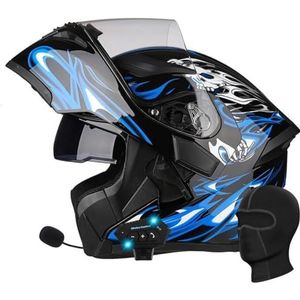 Motorhelm met Bluetooth for Dames en Heren, Systeemhelm, Integraalhelm, Scooterhelm, Motorfiets met Dubbel Vizier, ECE-certificering met Ingebouwde Microfoon, Bromfietshelm ( Color : 1 , Size : XXXL 6