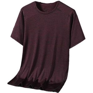 Dvbfufv Heren Outdoor Dunne Ademend Zijde Sneldrogend T-shirt met korte mouwen Sport Training Tops, wijnrood, M