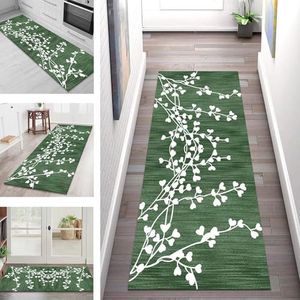 Tapijtloper Vloerkleed Anti-slip Keukentapijt Tapijten Wasbaar Woonkamer Slaapkamer per meter Haltapijt 100X450CM Donkergroen Wit Keukenloper Tapijtmatten Deurmatten Lopers Polyester Badmatten