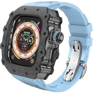 dayeer Koolstofvezel cover Fluororubber band Mod Kit voor Apple Watch Ultra2 Ultra, horlogeband met bezel Voor Iwatch Series9/8/7/6/5/4/se (Color : Bluebs, Size : 49mm for ultra2 ultra)