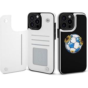 Sport Zonnebloem Voetbal Flip Telefoon Case Compatibel voor iPhone 15 Pro Max Leuke Portemonnee Case Telefoon Beschermhoes met Kaarthouder