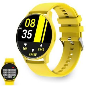 KSIX Core Smartwatch voor heren en dames, smartwatch met oproepen en meldingen, activiteitsarmband, hartslagmeter, bloeddrukmeter, stappenteller, gezondheidsmonitor, iOS- en Android-app, geel