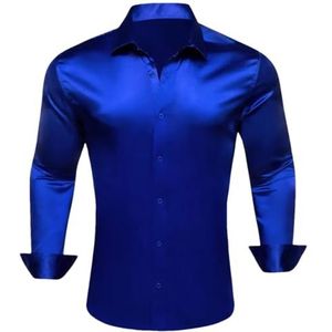 Mannen Effen Kleur Satijn Shirt Lange Mouw Single Breasted Casual Business Slim Shirt Top 0800 S