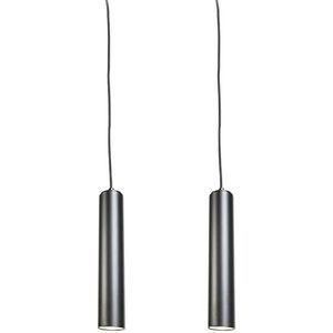 QAZQA - Modern Set van 2 design hanglampen zwart - Tuba small | Woonkamer | Slaapkamer | Keuken - Metaal Cilinder |Langwerpig - GU10 Geschikt voor LED - Max. 2 x 50 Watt