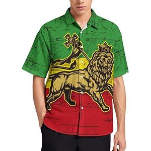 Hawaiiaans shirt met vlag van de leeuw van Juda voor heren, zomer, strand, casual, korte mouwen, button-down shirts met zak