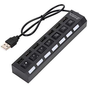 7-poorts USB-hub-dockingstation, 7 Stroomonafhankelijke Schakelaars USB-splitteradapter 480 Mbps Hoge Snelheid met Overbelastingsstroombeveiliging(zwart)