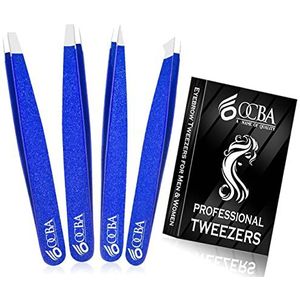 OCBA Wenkbrauw pincet Ingrown Hair Removal Tools Vrouwen en Mannen Professioneel pincet met antisliplaag Pincet voor ontharen (Blauw)