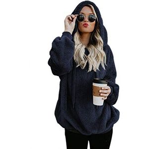 iWoo Teddy Fleecesweatshirts, dames, casual, dubbel, donzige pluizige hoody, effen kleur, warm, stijlvol, 1/4-rits, pullover met zakken, M