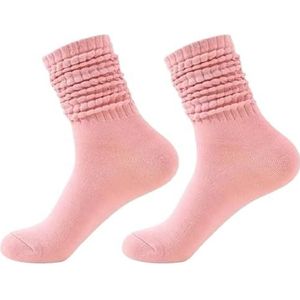 Slouch sokken for dames, gebreide damessok, lange scrunch crew, ademend, lange kuit, slouchy, zacht(Pink)