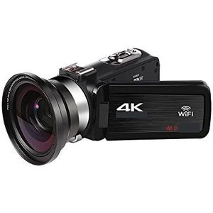 Videocamera, Volledige 4K-camcorder Professionele digitale videocamera's Live streaming 18X fotografie Vlog-recorder Ultra HD-webcam(64G SD Card,With Lens)