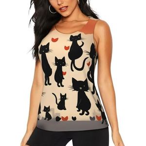 Jkkghll Happy Walking Kitty Print Zomer Atletische Gym Activiteit Tank Tops Running Wandelen Casual Wear Blijf Koel Droog, Zwart, S