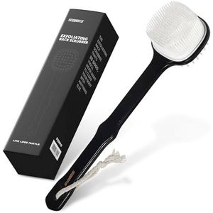 SupportS Siliconen rugschrobber - Dubbelzijdige siliconen lichaamsschrobberborstel reinigt diep, exfolieert de huid, ergonomische siliconen bad full body rugscrubber voor gebruik in de douche (witte