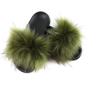 yeeplant Slippers van imitatiebont voor dames - gezellige, antislip, modieuze sandalen voor thuis en buiten, Groen Zwart 23, one size