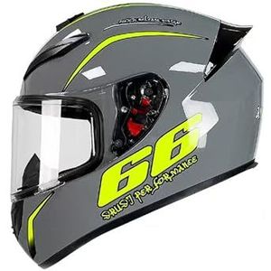 Full Face Motorhelm met Dubbele Achtervleugels DOT Gecertificeerd - Lichtgewicht en Duurzame Volwassen Motorfiets Straat Fietshelm (Gele lijnen, M)(Gray 66,Large)