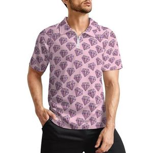 Roze Diamant Patroon Heren Golf Polo Shirts Klassieke Fit Korte Mouw T-Shirt Gedrukt Casual Sportkleding Top M