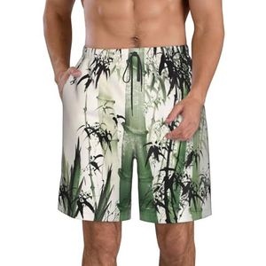 Groene Palmboom Bladeren Roze Print Heren Zwemplank Shorts Zwembroek Trunks Badmode Sneldrogende Surfen Strand Essentiële Zomer, Chinees schilderij van bamboe, XXL