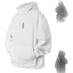 GuYaNa Herfst Unisex Oversized Hip-Hop Hoodies, Ninja Dubbele Hals Katoen Hip Hop Hoodie, Katoenen Trui Los Sweatshirt, Wit, M
