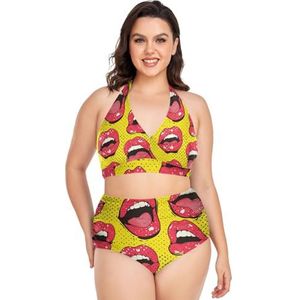 Vreugde Mode Pop Lippen Vrouwen Bikini Sets Plus Size Badpak Twee Stukken Hoge Taille Strandkleding Meisjes Badpakken, Pop Mode, XXL