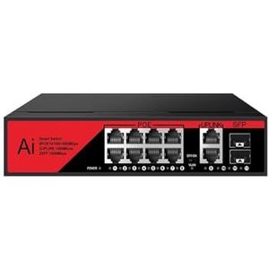 SAEVVCJWW 10-Port Poe Switch Gigabit Poe VLAN Netwerk Switch met SFP 10/100/1000Mbps (Kleur: 8 Poe 2 SFP Rood)