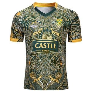 SPABOY Heren Jersey 2020 Zuid-Afrika 7S Rugby Jersey 2019 Katoen Jersey Grafisch T-Shirt 100e Verjaardag Editie Fans T-shirts Korte Mouw Training Sportkleding Training T-shirts, Groen, S