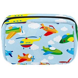 Cartoon vliegtuig kleurrijke reizen gepersonaliseerde make-up tas cosmetische tas toilettas voor vrouwen en meisjes, Meerkleurig, 17.5x7x10.5cm/6.9x4.1x2.8in