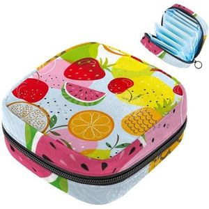 MUOOUM Kleurrijke Zomer Fruit Patroon Maandverband Opbergtas Menstruatie Pad Tas Draagbare Menstruatie Cup Pouch met Rits voor Tiener Meisjes Vrouwen Dames