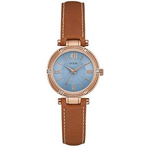 Guess Unisex volwassenen datum klassiek kwarts horloge met lederen armband W0838L2