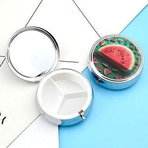 Dream Watermeloen Pillendoos Pil Container Houder 3 Compartiment Metalen Pil Organizer Travel Medicine Organizer Draagbare Pillendoos voor Pocket om Pillen Vitamine vast te houden