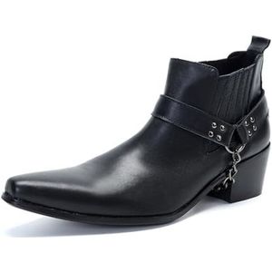 Men'S Genuine Leather Pointed Toe Chelsea Western Cowboy Boots Metallic Fashion Wedding Party Slip-On Dress Ankle Boots (Color : Black, Size : EU 47)