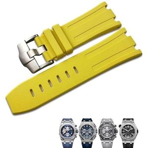 yeziu Zachte Fluor Rubber Horlogeband Voor Audemars Piguet ROYAL OAK OFFSHORE Duiken Waterdichte horlogeband 28mm(Color:Yellow)
