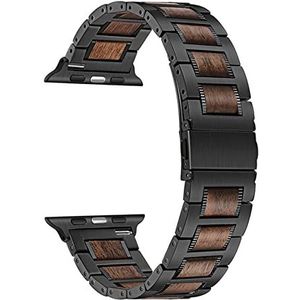 AxBALL Horlogebanden roestvrij staal en walnoothouten band geschikt for IWatch Apple Watch SE-serie 6 5 4 3 2 1 44 mm 42 mm 40 mm 38 mm horlogeband sandelhouten band (38 mm (Color : 44mm, Size : Wal