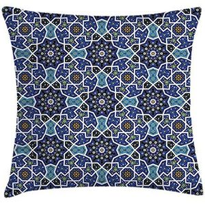 ABAKUHAUS Marokkaans Sierkussensloop, Persian Gypsy Ontwerp, Decoratieve Vierkante Hoes voor Accent Kussen, 45 cm x 45 cm, Koningsblauw