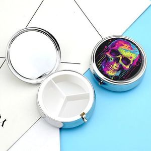 Pillendoos Ronde Pillendoosje Pil Organizer met 3 Compartiment Kleur Schedel Art Pillen Gevallen voor Reizen Waterdichte Geneeskunde Organizer Doos Reizen Pillendoos Pillencontainers Vitamine