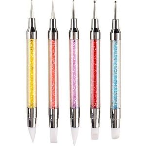 Shaorangrang Double Head Manicure Carving Pen Pointilling Tool, siliconen nagellak borstel roestvrij staal graveren tekening pointilling tool