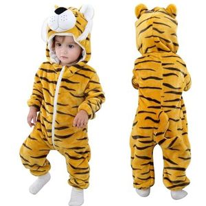COOKY.D Baby Rompertjes met Capuchon Dieren Jumpsuit Zachte Flanellen Winter Cosplay Pak voor Baby Meisjes Jongens, 2-6 Maanden, Tijger