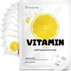 BEAULIVERY 10 stuks Koreaanse gezichtsmasker Vitamine met hyaluronzuur, hydraterende masker, Koreaanse huidverzorging