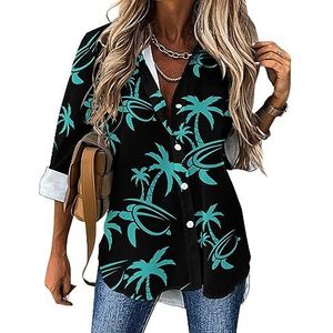 Hawaiiaanse palmboom en zeeschildpad dames casual shirt button down lange mouwen V-hals blouses tuniek voor leggings