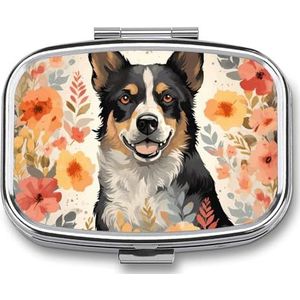 Rechthoekige pillendoos met 2 compartimenten (designnaam) pillenorganizer, waterdichte medicijnorganisatordoos voor reizen, metalen pillencontainers voor medicatieplanner