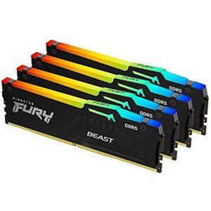 Kingston FURY Beast Zwart RGB 128GB (4x32GB) 5600MT/s DDR5 CL40 DIMM Desktop Gaming Geheugen Set van 4 Intel XMP - KF556C40BBAK4-128