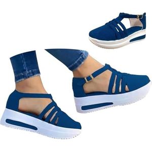 SIAMZYWV Fanyil comfortabele orthopedische sandalen voor dames, Fanyil damessandalen, gesloten teen, plateau, sleehak, slip-on wandelschoenen, Blauw, 43.5 EU