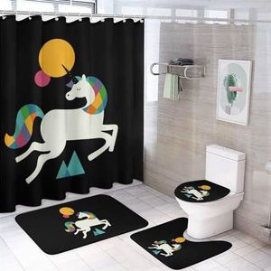 To Be A Unicorn 4 stuks badkamer sets met douchegordijn toilet deksel en tapijten
