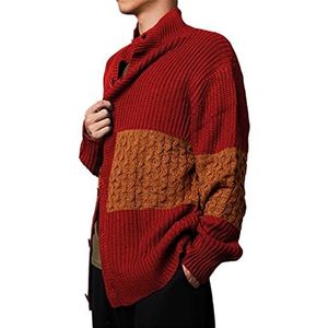 Wintertrui, Casual lange mouwen mode patchwork gebreide trui herfst heren enkelrijs knopen jassen winter vintage vest truien(01 Red,S)