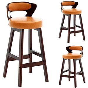 Home barkruk houten retro barkrukken keuken eetkamerstoelen ergonomische gebogen rugleuning, zachte PU-lederen zitting en massief houten voetsteun, 2 stuks (maat: 60 cm, kleur: rood) (kleur: oranje,