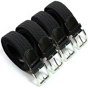 Comfortabele elastische gevlochten stretch riem - stretchriem - stoffen riem - gevlochten riem - dames en heren, 4 x zwart., 135 B.W. = Gesamtlänge 150 Cm.