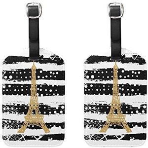 EZIOLY Grunge Paris Eiffeltoren Strepen Cruise Bagagelabels Koffer Etiketten Bag,2 Pack, Meerkleurig, 12.5x7 cm